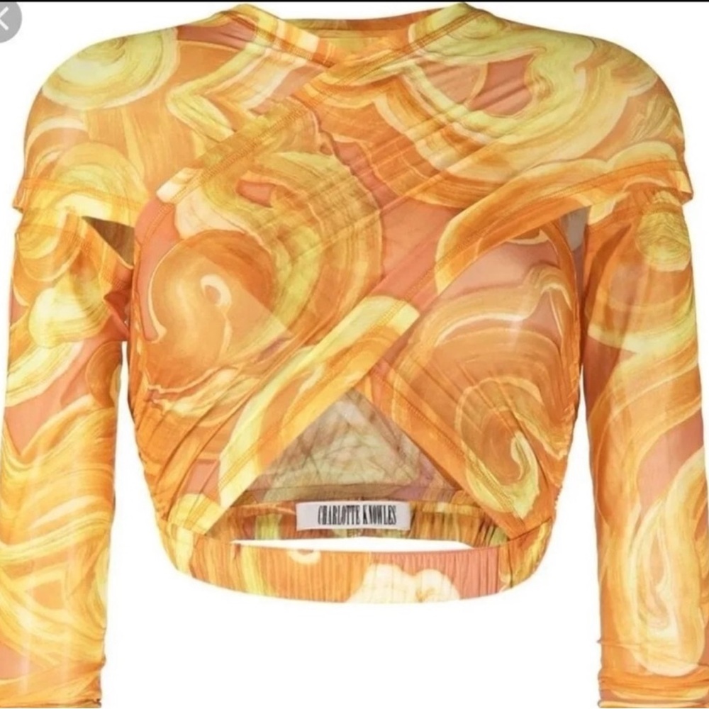 Charlotte Knowles / KNWLS Orange Swirl Cross Over Top